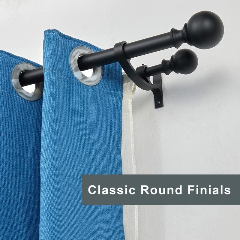 Photo 2 of Double Curtain Rods 48 to 84 Inch, Matte Black Double Curtain Rods, Decorative Double Curtain Rods for Window with Round Finials, 1-Inch Front and 5/8 Inch Back Double Window Curtain Rod
