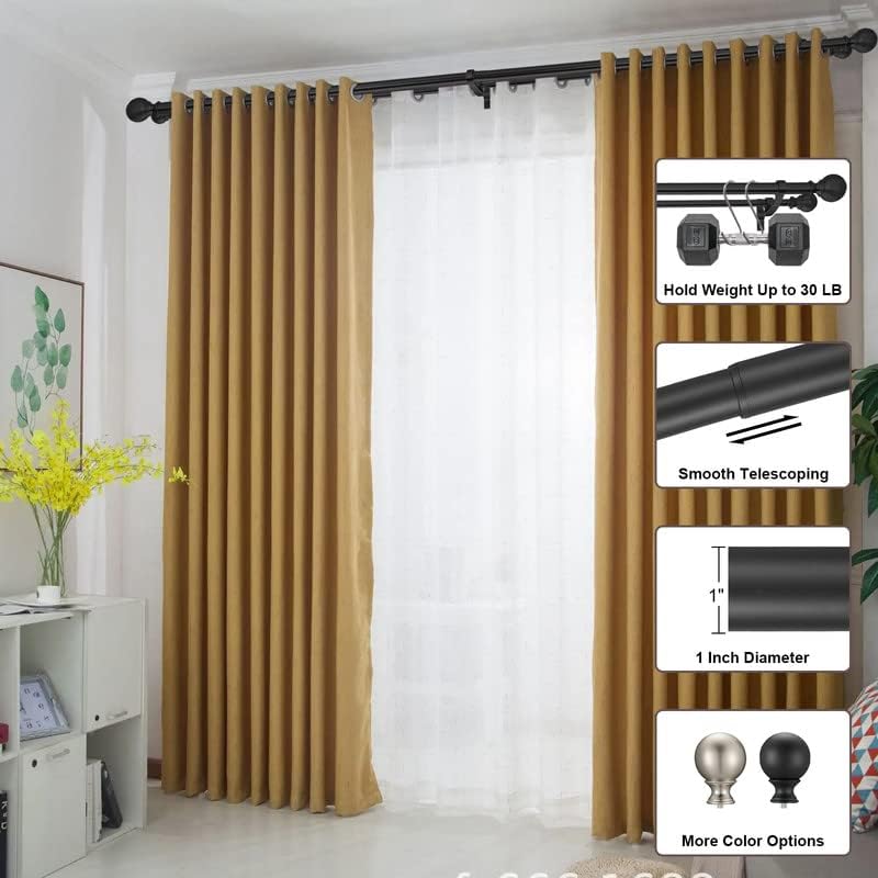 Photo 3 of Double Curtain Rods 48 to 84 Inch, Matte Black Double Curtain Rods, Decorative Double Curtain Rods for Window with Round Finials, 1-Inch Front and 5/8 Inch Back Double Window Curtain Rod
