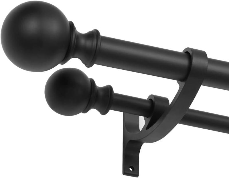 Photo 1 of Double Curtain Rods 48 to 84 Inch, Matte Black Double Curtain Rods, Decorative Double Curtain Rods for Window with Round Finials, 1-Inch Front and 5/8 Inch Back Double Window Curtain Rod
