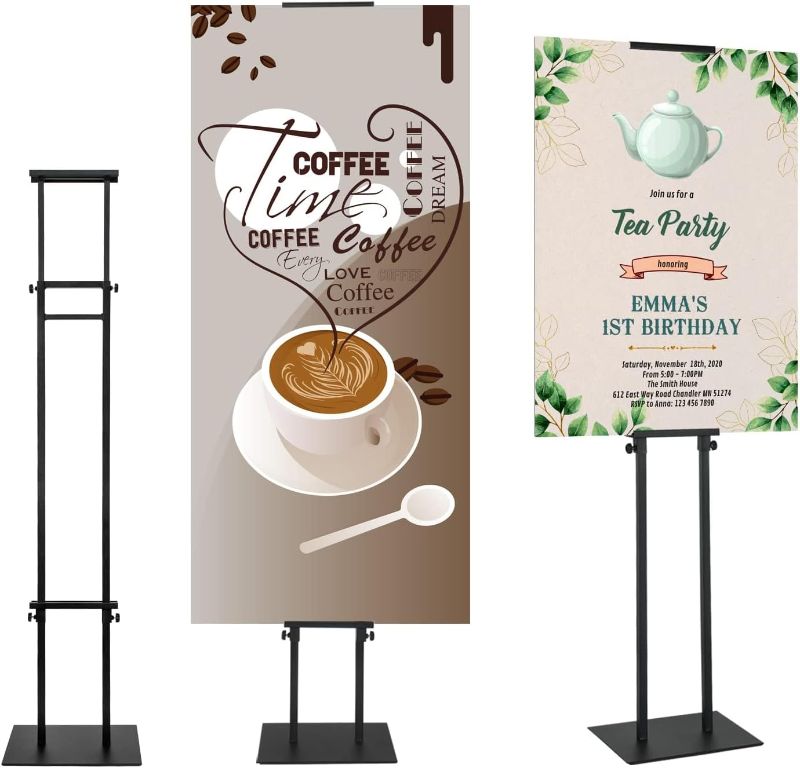 Photo 1 of Black Pedestal Poster Sign Stand for Display, Adjustable Height Up to 80 Inchs, Heavy Duty Banner Double Sided Sign Holder for Board & Foam
