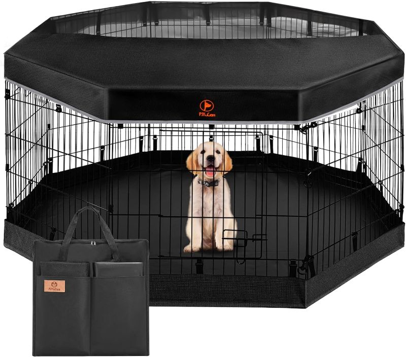 Photo 1 of PJYuCien Puppy Playpen Indoor - 8 Panels 24”H Dog Playpen with Storage Bag, Bottom and Top, Better for Small Pets
