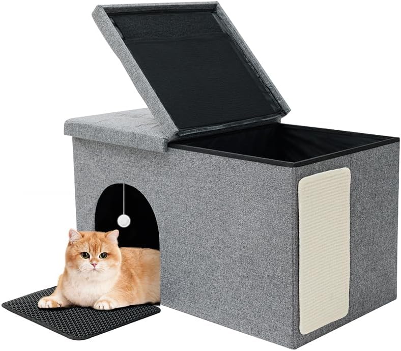 Photo 1 of Cat Litter Box Enclosure Hidden Litter Cat Box Furniture Box Hidden Litter Box Furniture with Litter Mat and Odor Control Filter for Large Cats for All Cat Sizes Gray Large
