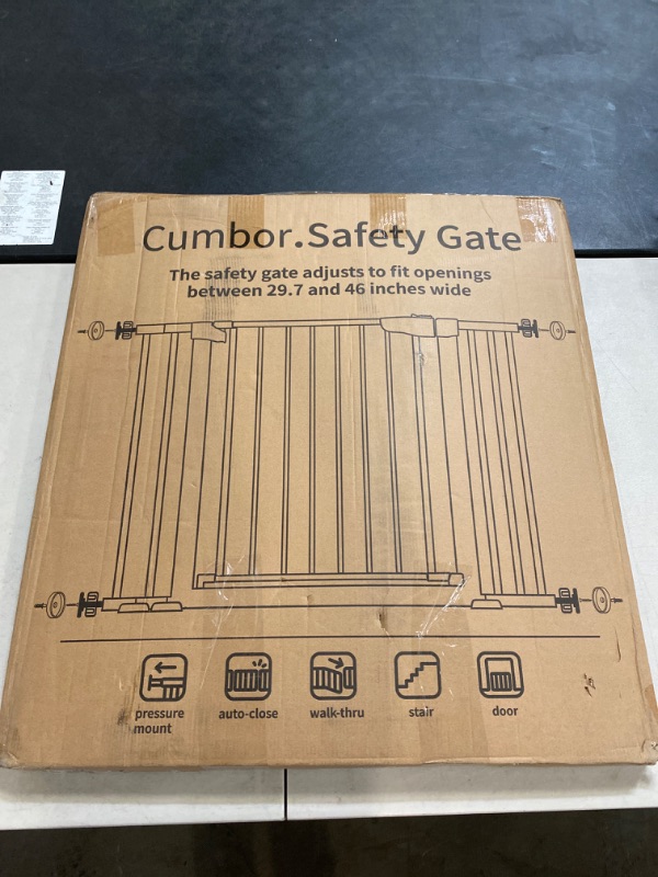 Photo 2 of Cumbor 29.7-46" Baby Gate for Stairs, Mom's Choice Awards Winner-Auto Close Dog Gate for the House, Easy Install Pressure Mounted Pet Gates for Doorways, Easy Walk Thru Wide Safety Gate for Dog, Black
