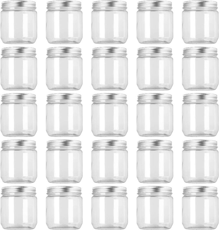 Photo 1 of Fasmov 25 Pack 8 Ounce Clear Plastic Jars Containers with Screw On Lids, Round Empty Plastic Slime Storage Containers for Kitchen & Household Storage - BPA Free
