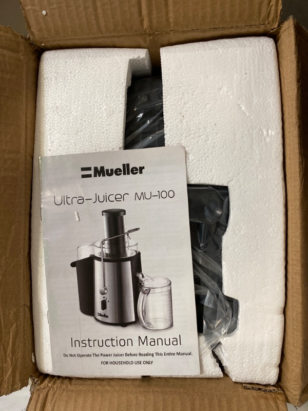 Photo 1 of Mueller Juicer Ultra Power, Easy Clean Extractor Press Centrifugal Juicing Machine, Wide 3" Feed Chute for Whole Fruit Vegetable, Anti-drip, Large, Silver
