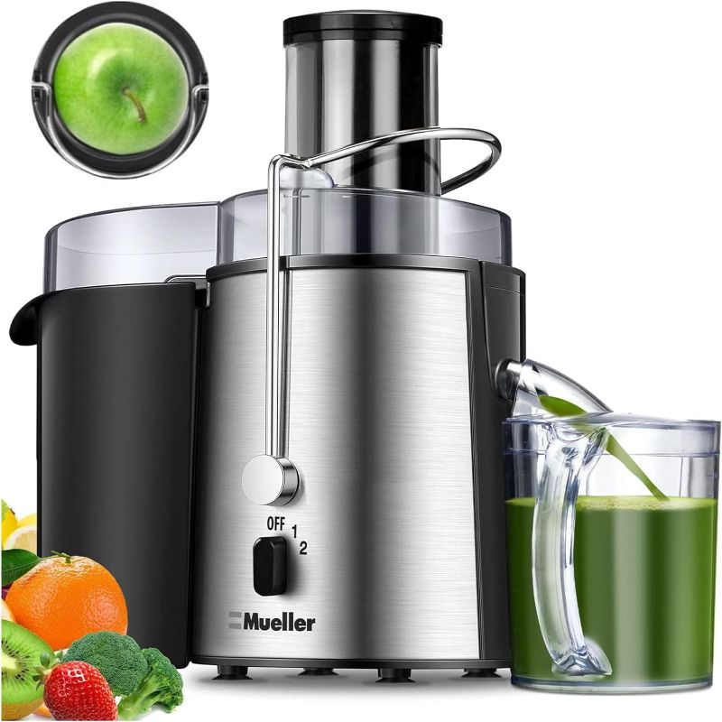 Photo 1 of Mueller Juicer Ultra Power, Easy Clean Extractor Press Centrifugal Juicing Machine, Wide 3" Feed Chute for Whole Fruit Vegetable, Anti-drip, Large, Silver
