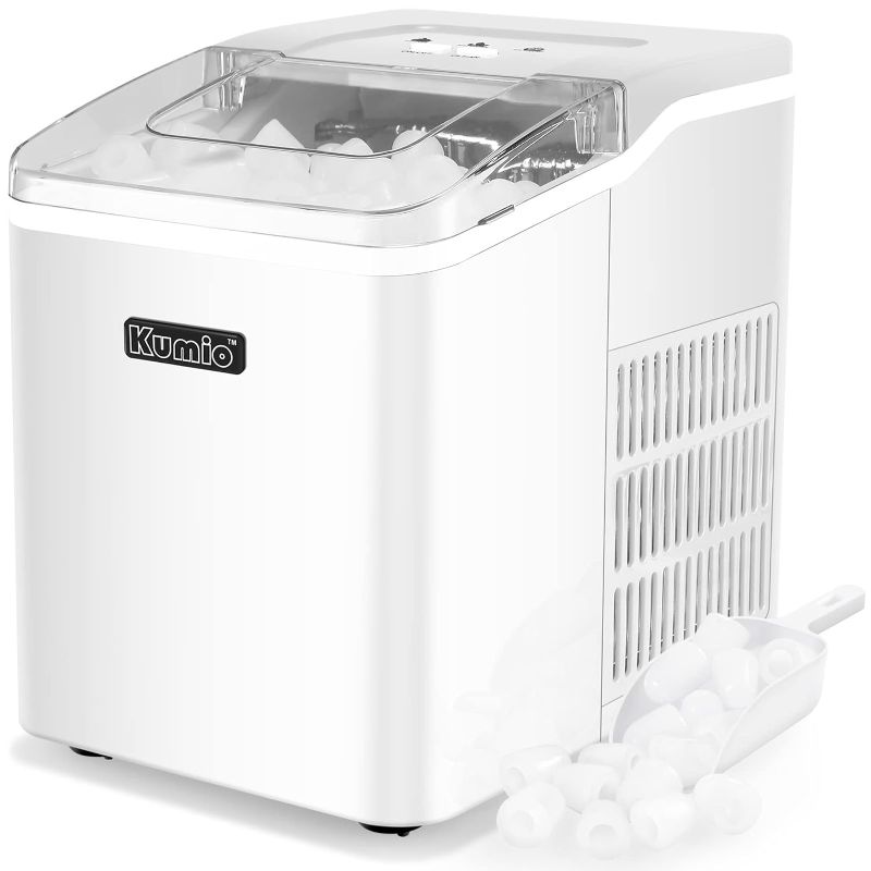 Photo 1 of KUMIO Countertop Ice Maker, 9 Bullet Ice Ready in 6-8 Mins, 26.5lbs/24hrs, Self-Cleaning Portable Quiet Ice Machine with Ice Scoop& Basket, White
