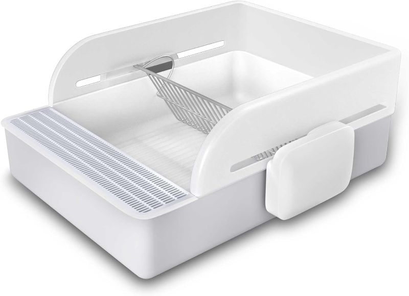 Photo 1 of Self-Cleaning Extra Large Cat Litter Tray with Sand Retention Pedal and Litter Scoop - White
