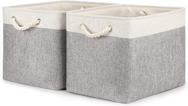 Photo 1 of Bidtakay Storage Baskets for Organizing Large Storage Bins for Shelves 2 Pack 16x12 in Fabric Baskets for Blanket Nursery Toy Storage Collapsible Organizer Bins Closet Organizers Storage-Grey&White
