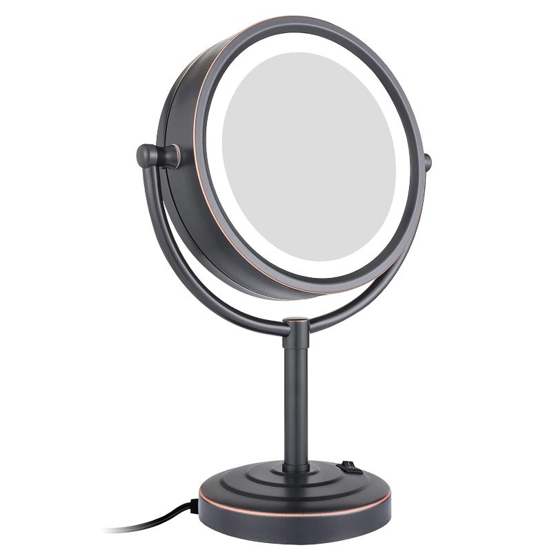 Photo 1 of GURUN 8.5 Inch Tabletop LED Lighted Makeup Mirror with 10x Magnification Double Sided Vanity Mirror Plug Power Oil-Rubbed Bronze M2208DO(8.5in,10x)
