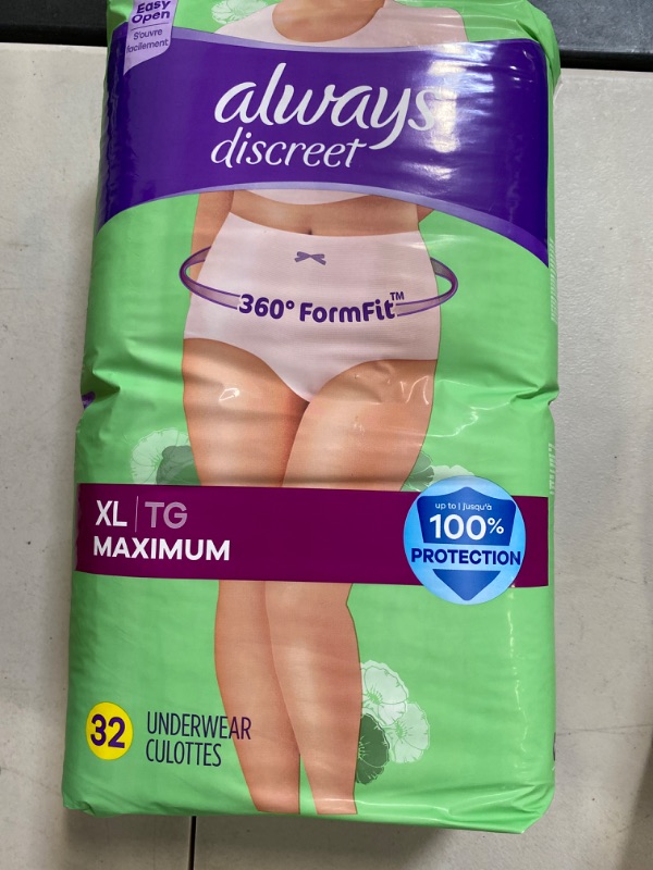 Photo 1 of [xl] Always Discreet, Incontinence & Postpartum Underwear For Women, Size Small/Medium, Maximum Absorbency, Disposable, 32 Count
