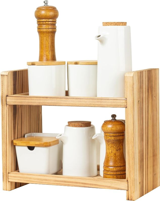 Photo 1 of 2-Tier Wood Spice Rack, a countertop organizer for kitchen and bathroom storage, display of cosmetics
