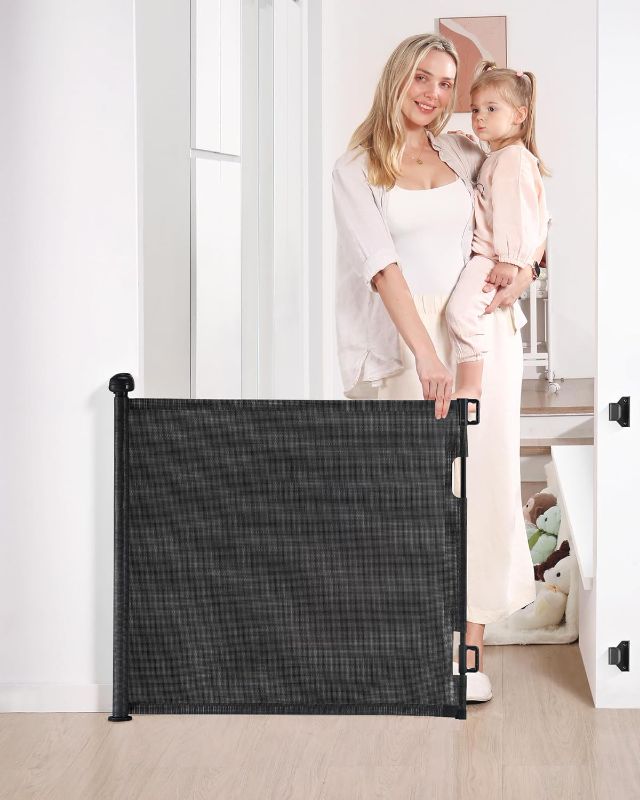 Photo 1 of Retractable Baby Gate, Mesh Baby and Pet Gate 33" Tall, Extends up to 55" Wide, Child Safety Baby Gates for Stairs Doorways Hallways, Dog Gate Cat Gate for Indoor and Outdoor (Black)

