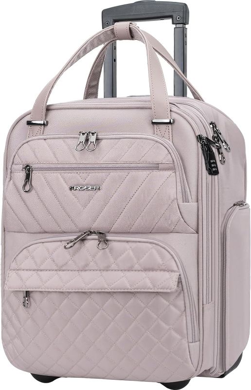 Photo 1 of KROSER Carry On Underseat Multi-functional, 16-inch Underseater Lightweight Overnight Suitcase for Women, Dusty Pink
