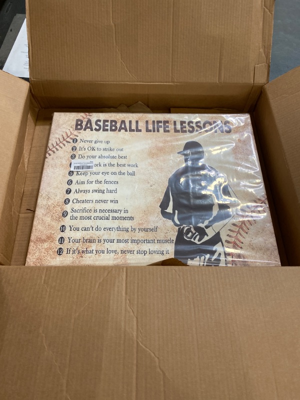 Photo 2 of Baseball Wall Art Boy Men Room Baseball Life Lessons Quotes Wall Decor Baseball Poster Rustic Picture Canvas Prints Framed Modern Artwork for Home Living Room Bedroom Gym Playroom 16"x12"
