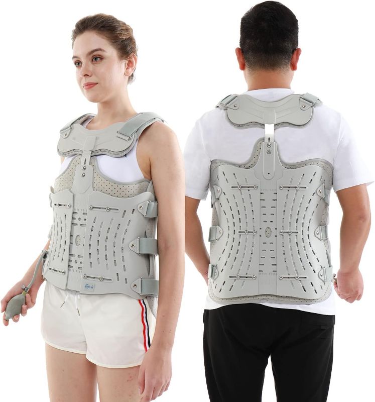 Photo 1 of TLSO Inflatable Thoracolumbar Fixed Back Spinal Brace, Pain Relief and Straightener for Fractures Lightweight & Adjustable Back Brace for Kyphosis,Osteoporosis,Mild Scoliosis & Post Surgery Support,
