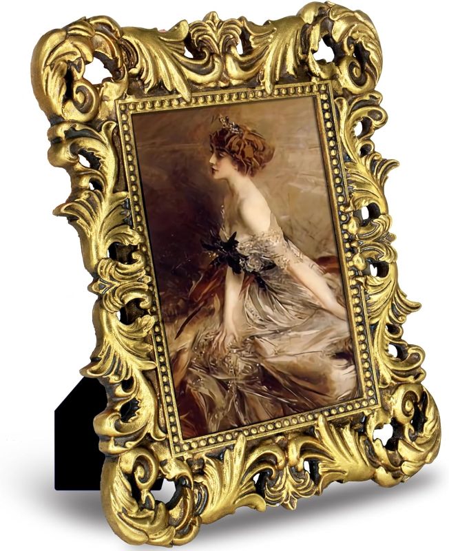 Photo 1 of Vintage 5x7 Picture Frame Antique Gold Picture Frames with Glass Front, Ornate Baroque Frames for Tabletop & Wall Hanging (5x7, Gold)
