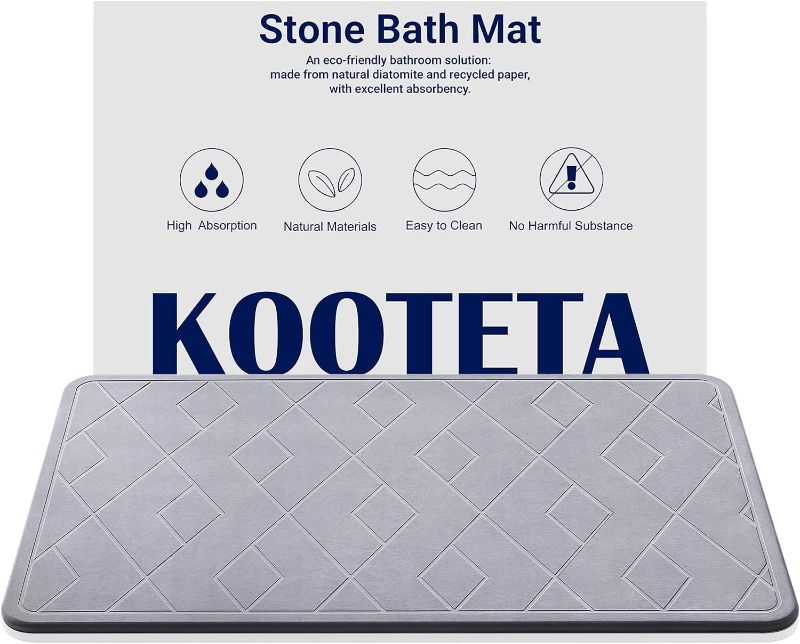 Photo 1 of Stone Bath Mat, Diatomaceous Earth Shower Mat, Super Absorbent, Non-Slip, Quick Drying, Easy to Clean - Ideal for Bathroom, Shower Floor, and Kitchen Counter (23.5x15” Gray-Diamond Shape)
