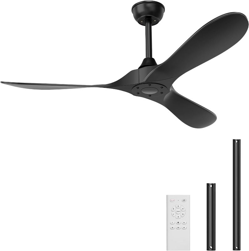 Photo 1 of Outdoor Ceiling Fan No Light, Black 52 Inch with Remote, Indoor Ceiling Fans without lights 3 blades, 6 Speed Reversible DC Motor Modern for Patios, Kitchen, Bedroom, Living Room, Porch (Black)
