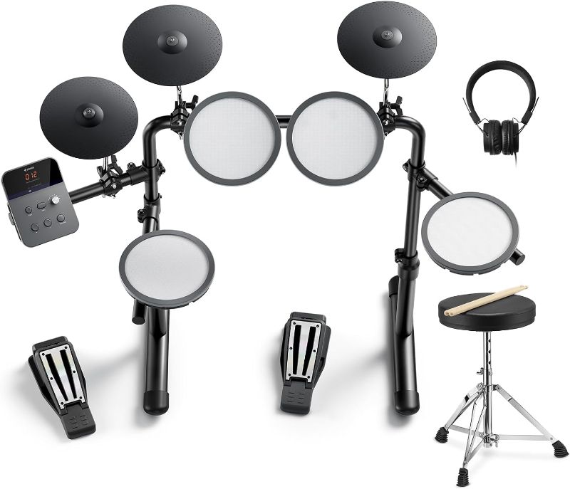 Photo 1 of Donner DED-70 Electric Drum Set with 4 Quiet Mesh Drum Pads, 2 Switch Pedal, Portable and Solid Drum Set with Type-C Charging, 68+ Sounds, Throne, Headphones, Sticks, Melodics Lessons
