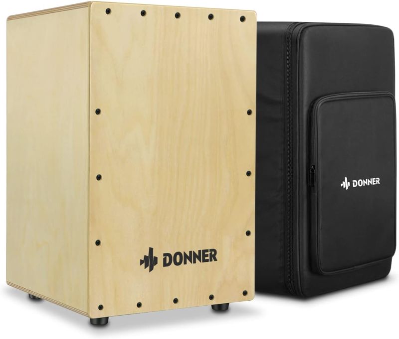 Photo 1 of Donner Cajon Drum Box, Percussion Box Portable Full-Size Drum with Internal Guitar Strings & Beat Box Bag, Birchwood Beat Cahone Drum Box with Backpack and Dual Adjustable Straps, Model DCD-1
