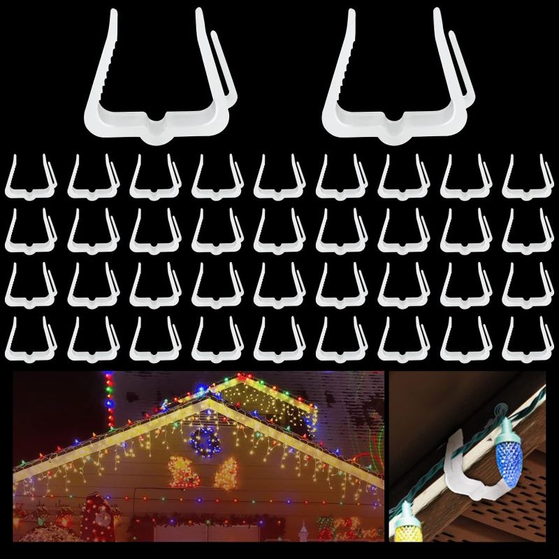 Photo 1 of Plastic Christmas Light Hanger Clips, Fascia Board Clips, Deck Banister Light Clips, Holiday Light Clips Hangers Outside Indoor for Fascia Board in Thickness from 1''-1 5/8" (100PCS)
