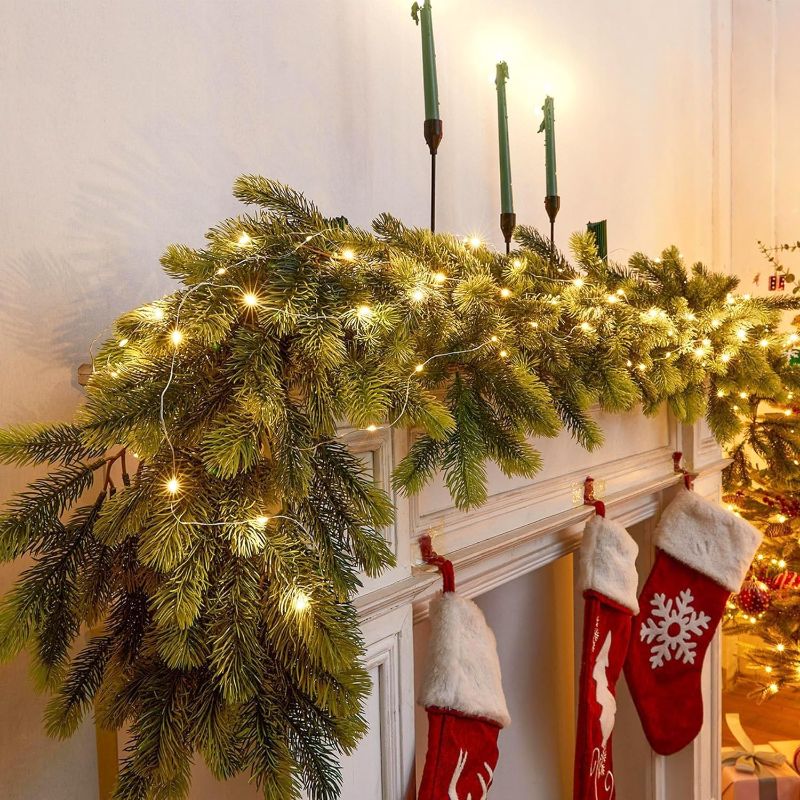 Photo 1 of 6FT PARTY JOY Christmas Garland, Artificial Pine Cypress Garland, Christmas Decorations Table Mantle Background Wall Room Winter Garland Outdoor Indoor Christmas Decor
