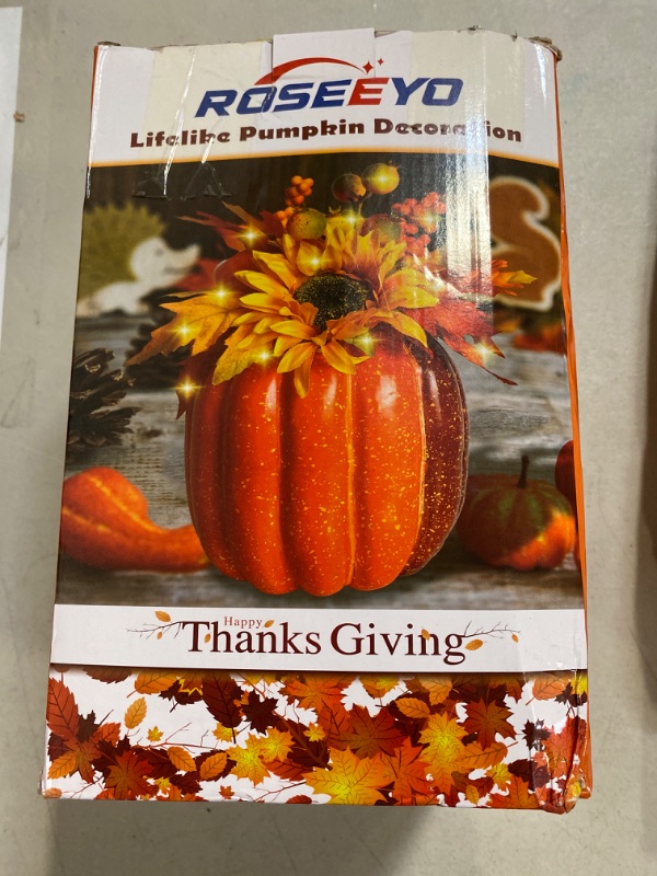 Photo 2 of [Timer]11 Inch Thanksgiving Decorations Large Prelit Pumpkin with 10 LED Sunflower Peony 5 Artificial Pumpkins 8 Maple Leaf 3 Berry Stems Battery Operated Thanksgiving Table Decor Fall Decor Home
