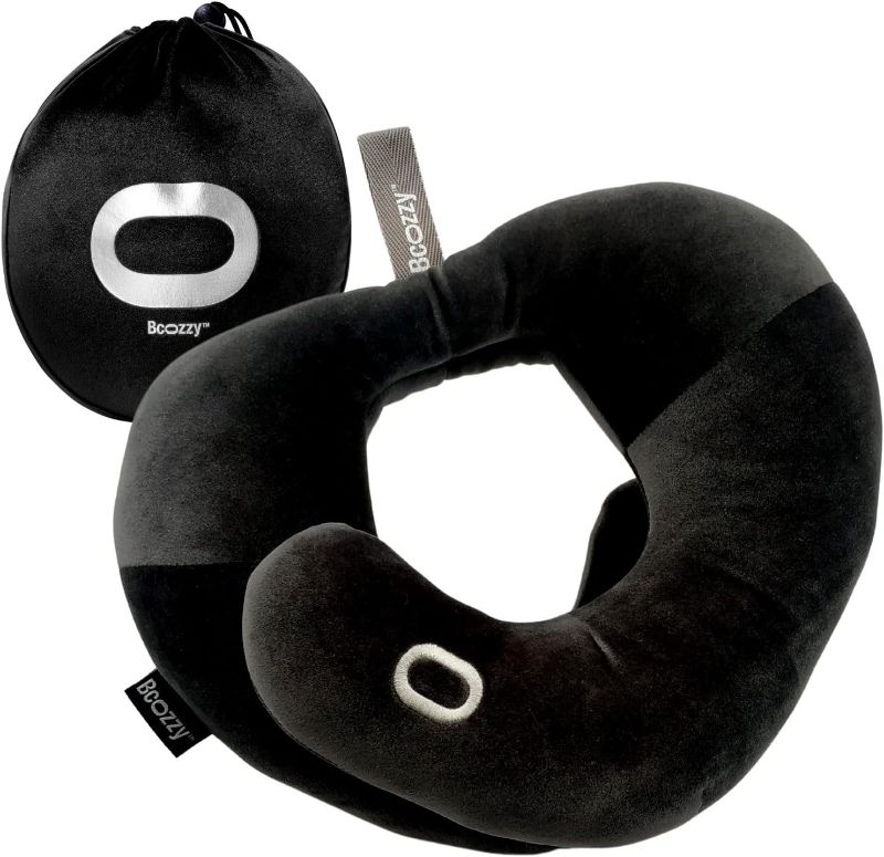Photo 1 of BCOZZY Neck Brace Pillow - Patented Relief for Neck Pain and Supportive Sleep-Soft, Washable, and Adjustable for Comfortable Resting. Black
