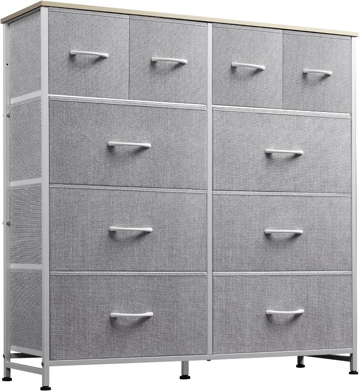Photo 1 of WLIVE Fabric Dresser for Bedroom, Storage Drawer Unit,Dresser with 10 Deep Drawers for Office, College Dorm, Light Grey
