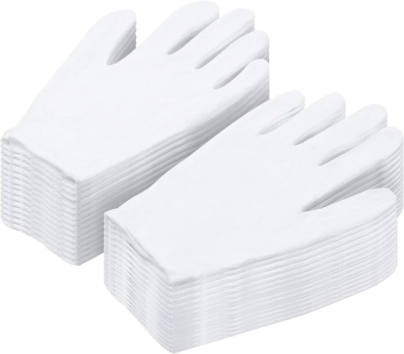 Photo 1 of Cotton Gloves for Dry Hands, Paxcoo 30 Pairs Large White Cotton Gloves for Cosmetic Moisturizing and Inspection
