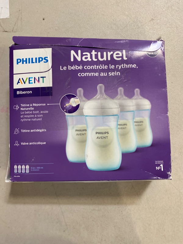 Photo 2 of Philips Avent Natural Baby Bottle, Teal, 9oz, 4pk, SCF013/44
