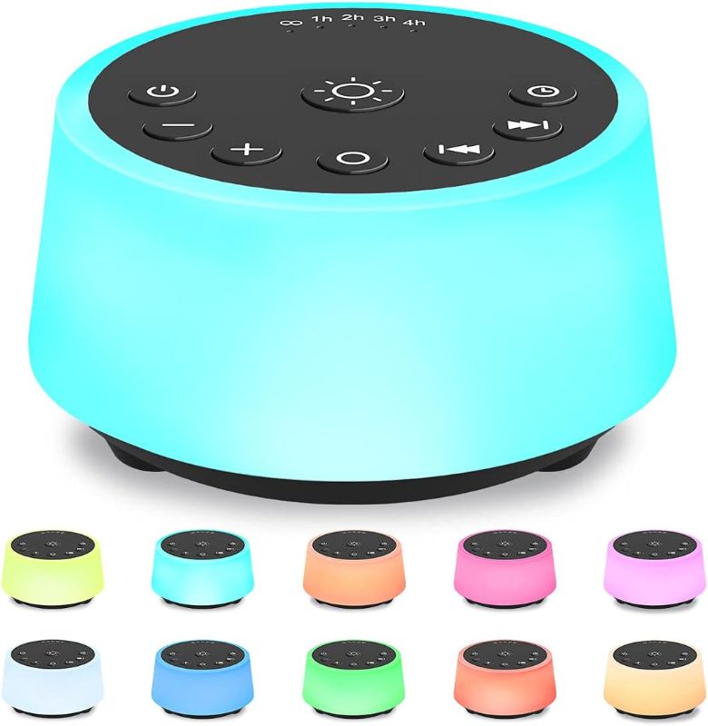 Photo 1 of Sound Machines with 10 Colors Night Light 25 Soothing Sounds and Sleep White Noise Machine 32 Volume Levels 5 Timers Adjustable Brightness Memory Function for Adults Kids Baby
