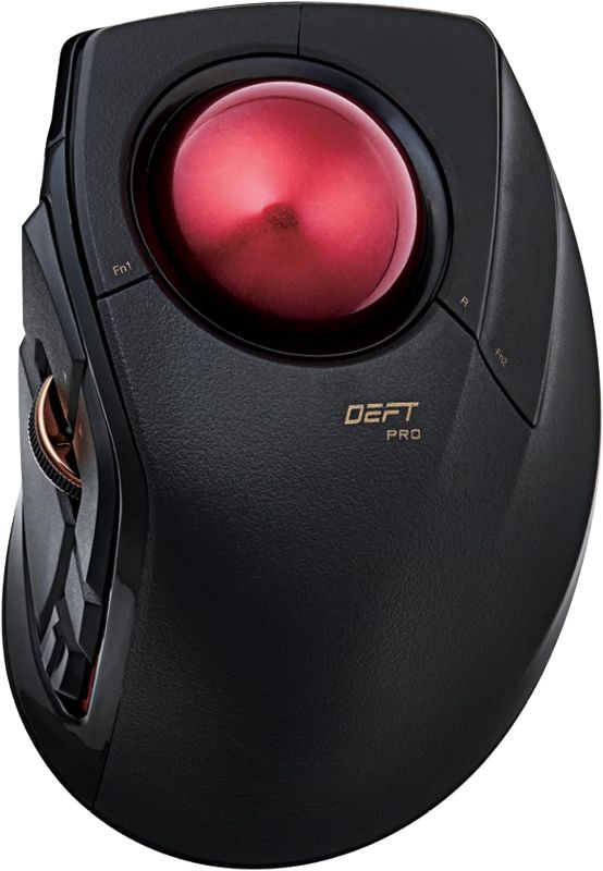 Photo 1 of ELECOM DEFT PRO Trackball Mouse, Wired, Wireless, Bluetooth 3 Types Connection, Ergonomic Design, 8-Button Function, Red Ball, Windows11, MacOS (M-DPT1MRXBK)
