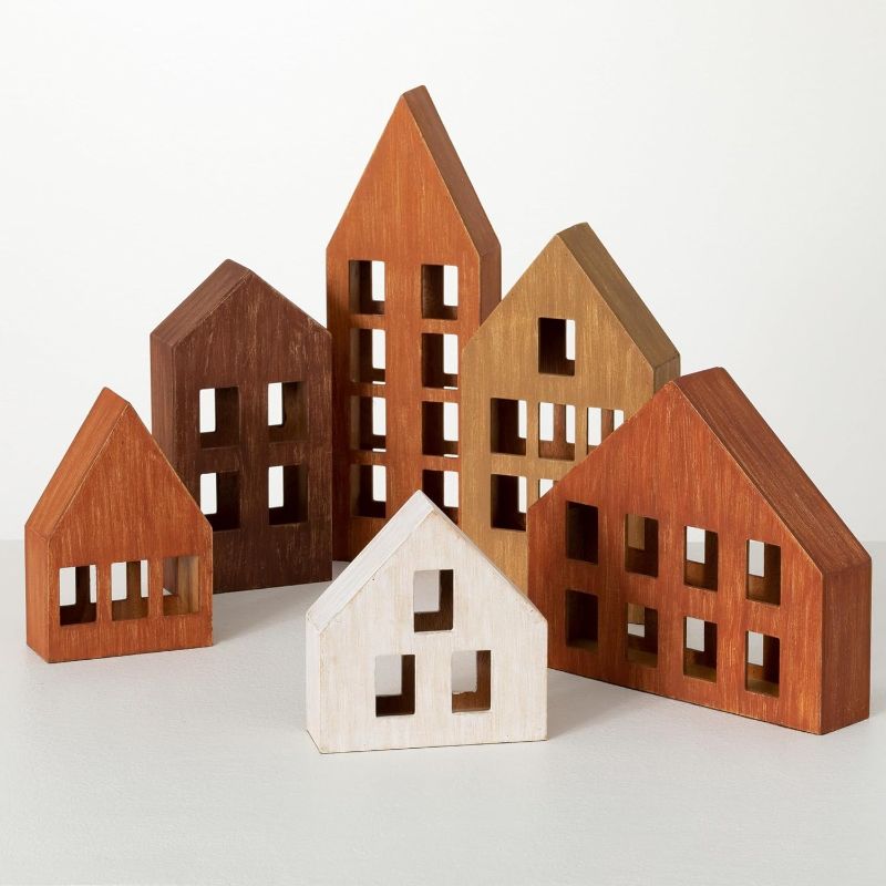 Photo 1 of Block House Figure Set of 6 Christmas Multicolored 4.75-10" l X 2.25" w 6.25-14" h Multi Color Classic Wood- only 4
