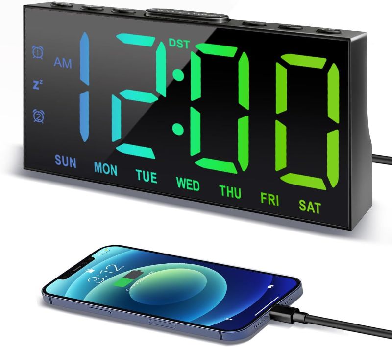Photo 1 of JALL Digital Alarm Clock with Large Display Big Bold Numbers, Dimmer, 2 USB Charging Ports, Snooze, Small Table Desk Clock for Bedroom, Living Room, Clock for Heavy Sleepers (Black with RGB Font)
