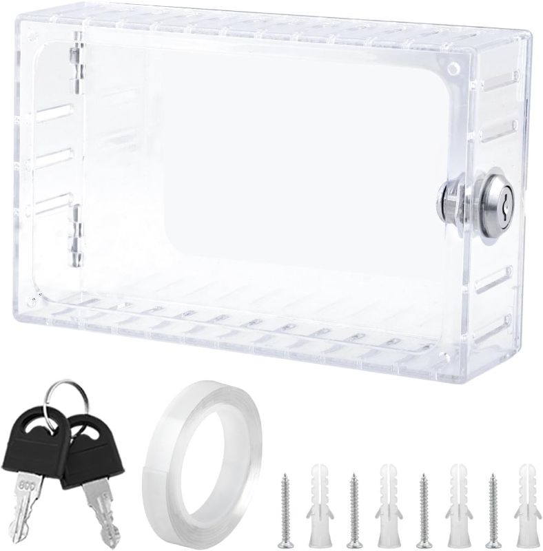 Photo 1 of Thermostat Cover Box with Lock and Key, Thermostat Guard with Lock for Thermostat on Wall, Thermostat Cover Fits 5H x 6W Inch or Smaller(transparent)
