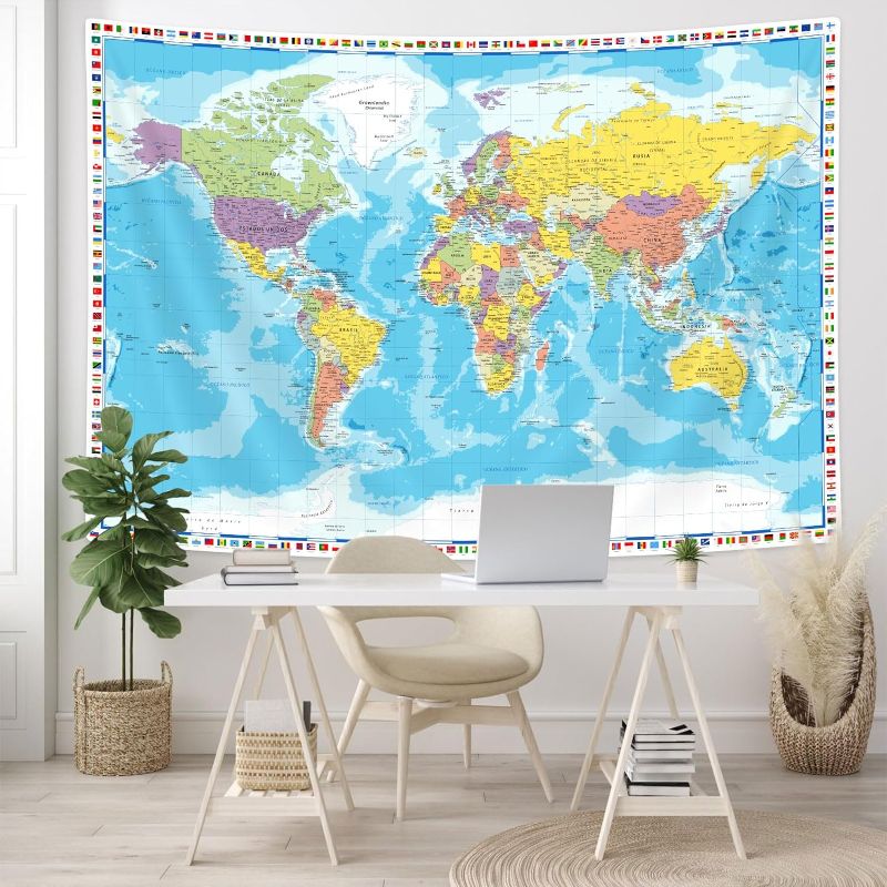 Photo 1 of SAOLUIS World Map Tapestry, Map Of The Countries Of The World Educational Tapestry, Map Tapestry Wall Decoration For Classroom Bedroom Living Room Dorm Home Decoration 71X60 Inch
