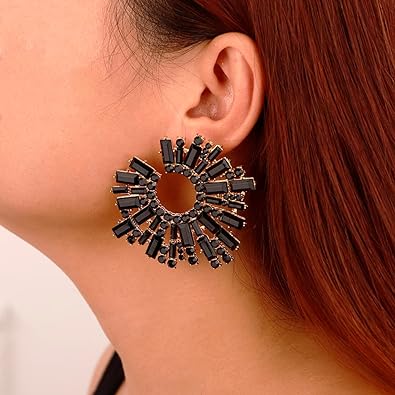 Photo 1 of Fashion Crystal Big Statement Earrings for Women Sparkly Round Shape Earrings Bohemian Pave Rhinestone Earrings Jewelry for Women Girls
