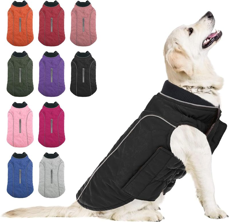 Photo 1 of [L] KOESON Dog Winter Jacket, Thick Padded Warm Dog Coat with Harness Hole, Reflective Adjustable Cold Weather Dog Coats for Winter, Cozy Windproof Dog Snow Jacket Vest for Small Medium Large Dogs Black M
