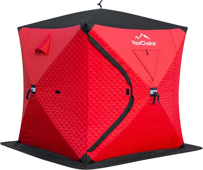 Photo 1 of Your Choice Pop Up 3-4 Person Ice Fishing Shelter, Fully Insulated Ice Fishing Shelter, with Insulated Layer to Windproof and Warm Ice Fishing Tent, Function Upgrades Ice Fishing Gear and Equipment
