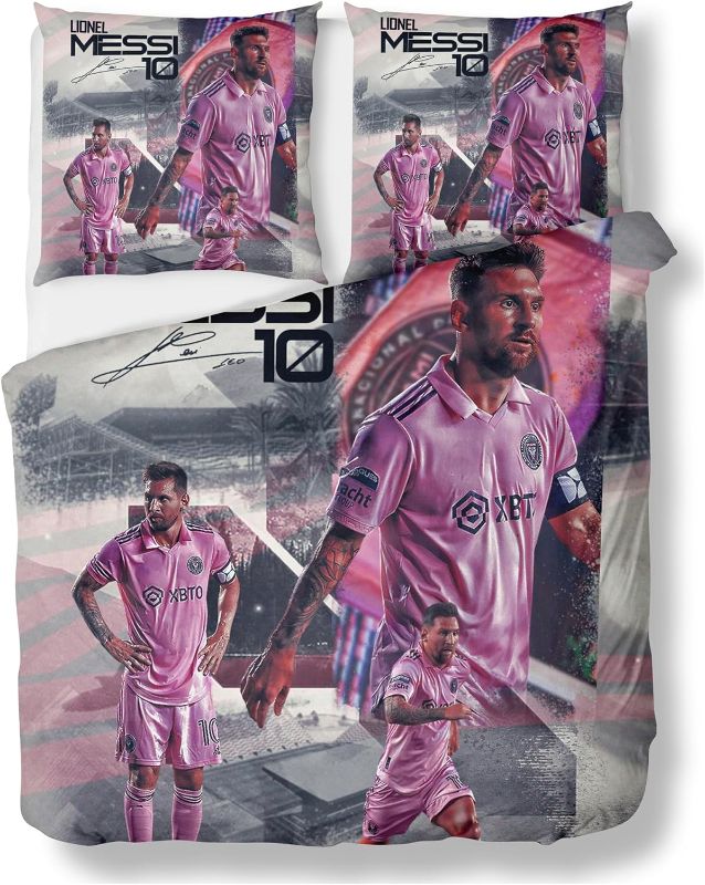 Photo 1 of Soccer Bedding Miami Duvet Cover Set for Boys Full/Queen Size 3 Piece, Ultra Soft Pink Bedding Football Bedding Microfiber Duvet Cover Set with 2 Pillow Shams for All Season (Pink 1,Twin)
