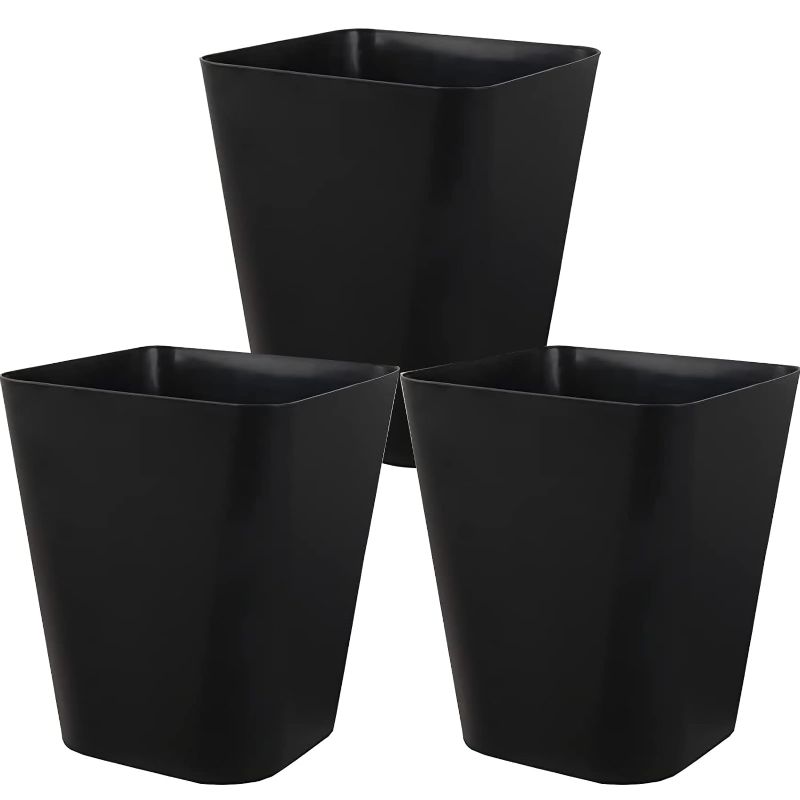 Photo 1 of Small Bathroom Trash Can Plastic Garbage Can Square Waste Basket Trash Bins Container Bins for Bathroom, Office, Dorm Room, Home Office, Under Desk, Kitchen, Bedroom, 3 Pack, Black
