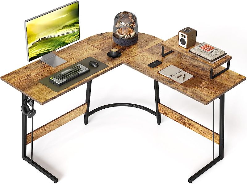 Photo 1 of CubiCubi L Shaped Gaming Desk Computer Office Desk, 47 inch Corner Desk with Large Monitor Stand for Home Office Study Writing Workstation, Rustic Brown
