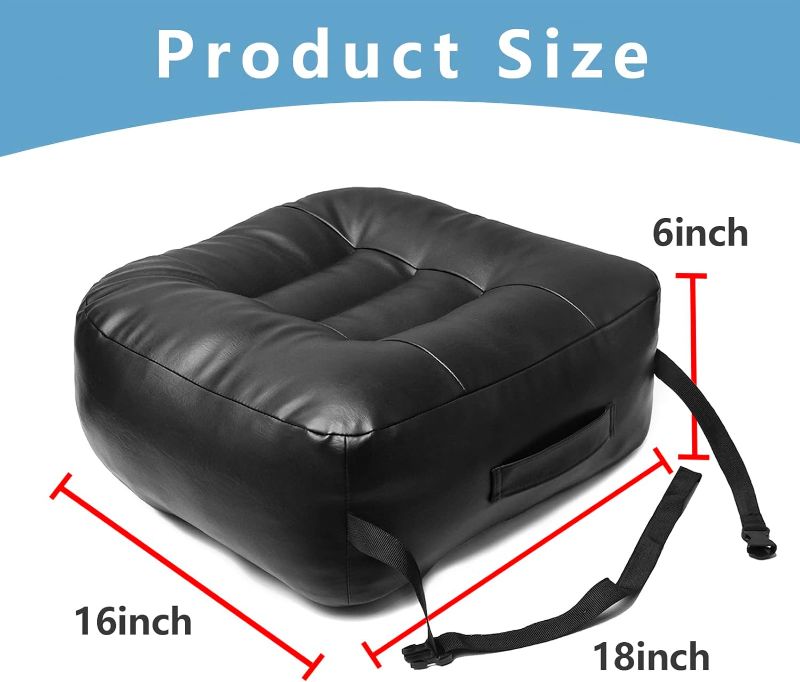 Photo 2 of Leather Seat Cushion Extra-Thick Booster - Perfect for Office Chair to Rise Height - Full Filling for Support - with Breathable Cover, Handle and Buckle - Relieves Back Pain – 18"x16"x6"
