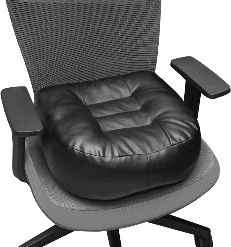 Photo 1 of Leather Seat Cushion Extra-Thick Booster - Perfect for Office Chair to Rise Height - Full Filling for Support - with Breathable Cover, Handle and Buckle - Relieves Back Pain – 18"x16"x6"
