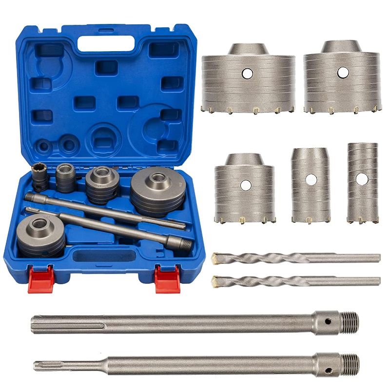 Photo 1 of XDOVET 9PCS Concrete Hole Saw Kits with 2 Drill Bits and SDS Plus & Max Shank, Hole Saw Tool Set for Concrete Cement Brick Stone Wall Drilling, Kit Size 30 40 65 80 100 MM
