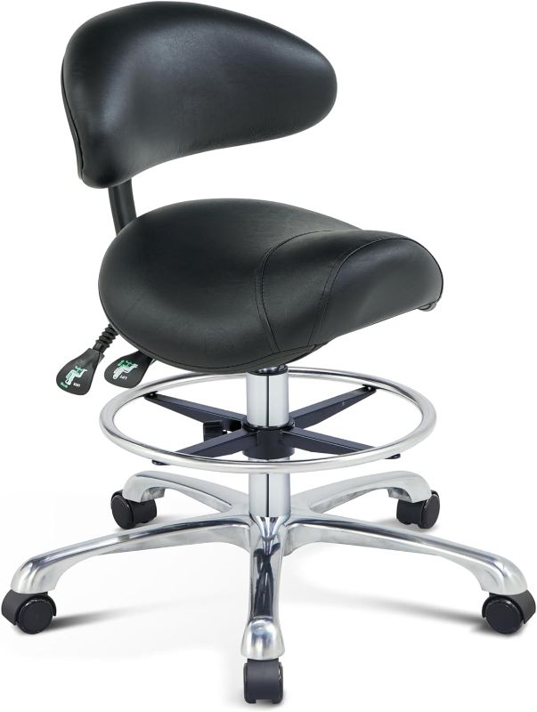 Photo 1 of Rolling Saddle Chair with Back Support, Height Adjustable Ergonomic Saddle Stool Chair with Wheels for Dental Hygienist,Salon,Esthetician

