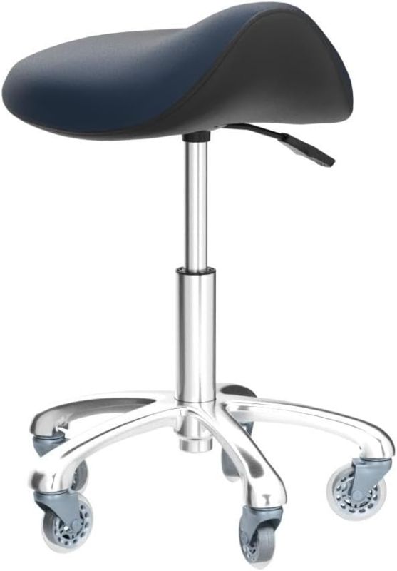 Photo 1 of Professional Saddle Stool with Wheels Ergonomic Swivel Rolling Height Adjustable for Clinic Dentist Beauty Salon Tattoo Home Office (Black)
