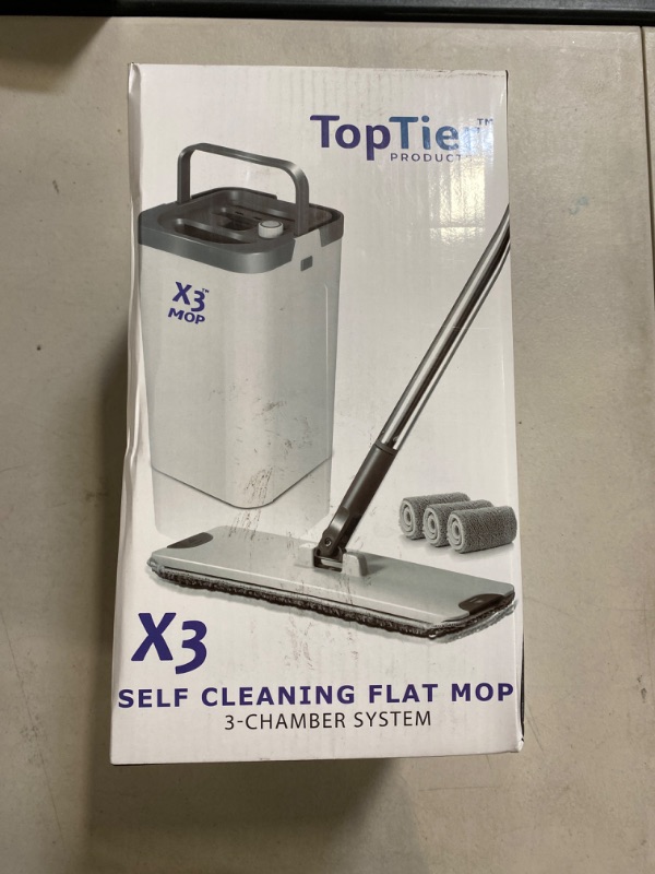 Photo 2 of X3 Mop, Separates Dirty and Clean Water, 3-Chamber Design, Flat Mop and Bucket Set, Hands Free Home Floor Cleaning, 3 Reusable Microfiber Mop Pads Included
